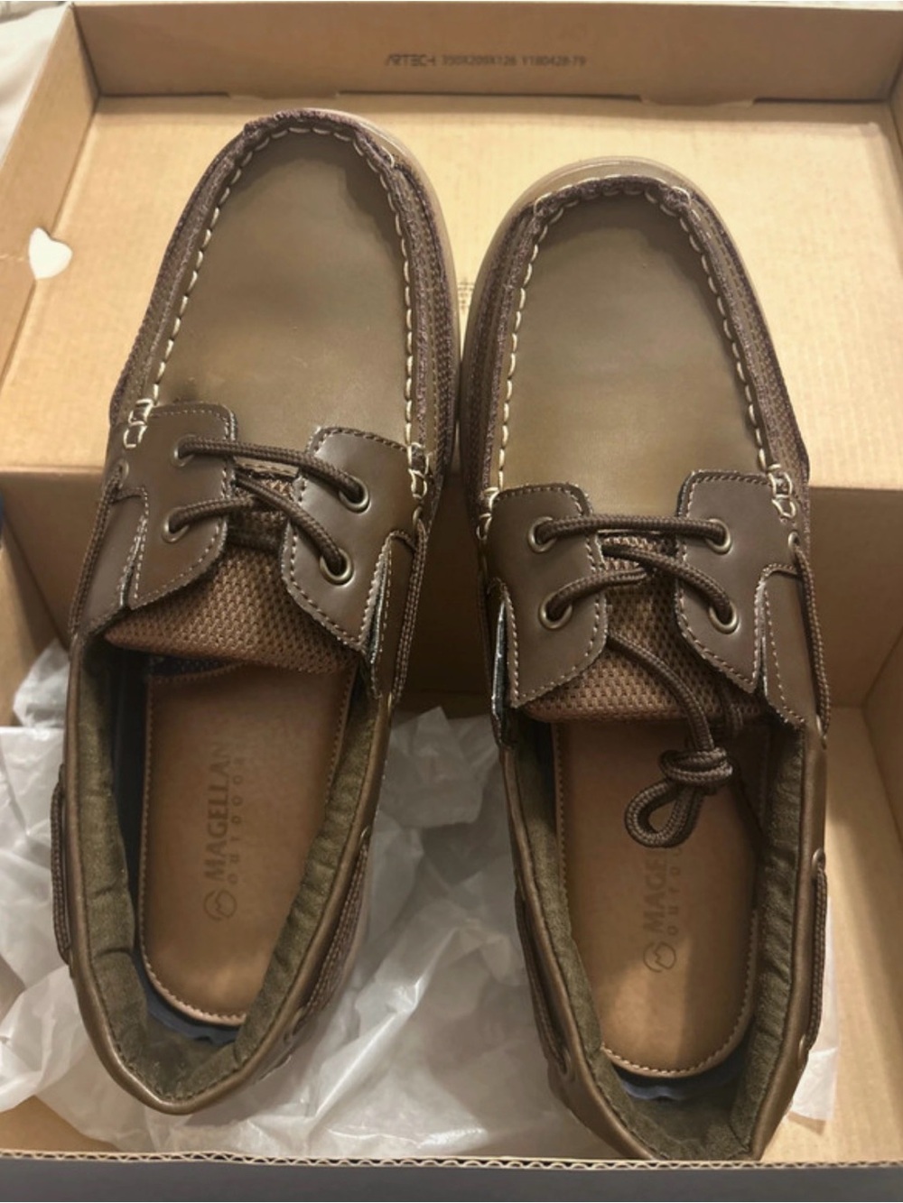 Magellan Outdoors Brown Leather-Style Slip-On Boat Loafers